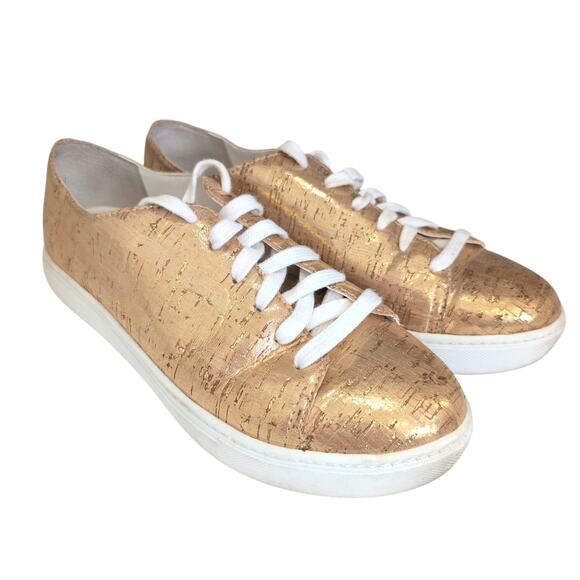 Anthropologie Raphaella Booz Lace up Sneakers Metallic Gold Size 38 EU / 7 US - Picture 1 of 12